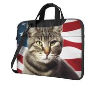 14 Inch Laptop Shoulder Bag For Men Women,Waterproof Briefcase Messenger Bag American Cat Usa Flag Laptop Sleeve Bag W/Strap Handle