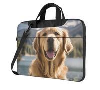 14 Inch Laptop Shoulder Bag For Men Women,Waterproof Briefcase Messenger Bag Cute Golden Retriever Laptop Sleeve Bag W/Strap Handle
