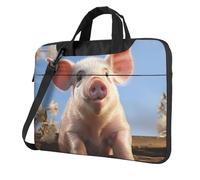 14 Inch Laptop Shoulder Bag For Men Women,Waterproof Briefcase Messenger Bag Cute Pig Laptop Sleeve Bag W/Strap Handle