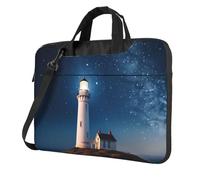 14 Inch Laptop Shoulder Bag For Men Women,Waterproof Briefcase Messenger Bag Lighthouse Under Starry Night Sky Laptop Sleeve Bag W/Strap Handle