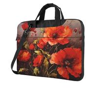 14 Inch Laptop Shoulder Bag For Men Women,Waterproof Briefcase Messenger Bag Oil Painting Red Flower Laptop Sleeve Bag W/Strap Handle
