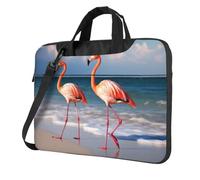 14 Inch Laptop Shoulder Bag For Men Women,Waterproof Briefcase Messenger Bag Pink Flamingo Walking On The Beach Laptop Sleeve Bag W/Strap Handle