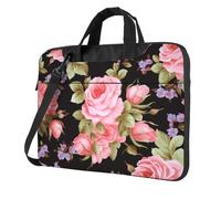 14 Inch Laptop Shoulder Bag For Men Women,Waterproof Briefcase Messenger Bag Pink Rose Laptop Sleeve Bag W/Strap Handle