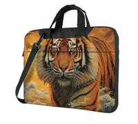 14 Inch Laptop Shoulder Bag For Men Women,Waterproof Briefcase Messenger Bag Rising Sun Tiger Laptop Sleeve Bag W/Strap Handle