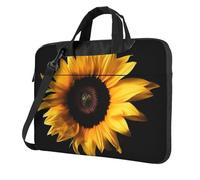 14 Inch Laptop Shoulder Bag For Men Women,Waterproof Briefcase Messenger Bag Sunflower On Black Background Laptop Sleeve Bag W/Strap Handle