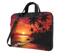 14 Inch Laptop Shoulder Bag For Men Women,Waterproof Briefcase Messenger Bag Tropical Sunset Seaside Laptop Sleeve Bag W/Strap Handle