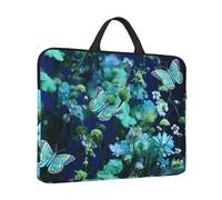 14 inch Laptop Sleeve with Handle Shockproof Laptop Bag Waterproof Computer Cover Bag Green Butterfly and Blue Flowers Briefcase