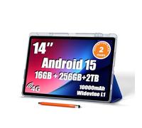 14 inch Large Screen Tablet, Android Tablet 16GB RAM 256GB ROM, 1920 * 1200 IPS FHD Display, Widevine L1, 10000mAh 18W Charging, Wi-Fi & Bluetooth, 4G LTE, with Stand Case & Stylus, 2-Year Protection