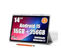 14 inch Large Screen Tablet, Android Tablet 16GB RAM 256GB ROM, 1920 * 1200 IPS FHD Display, Widevine L1, 10000mAh 18W Charging, Wi-Fi & Bluetooth, 4G LTE, with Stand Case & Stylus, 2-Year Protection