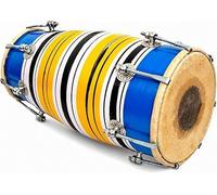 14 Inch Medium Handmade Wooden & Leather Classical Indian Folk Tabla Dholak Drum Set With Adjustable 14-Bolts & Tuning Spanner, Hand Percussion World Musical Instruments For Musicians Punjabi Dholki