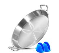 14 Inch Paella Pan, Tri-ply Stainless Steel Induction Compatible Large Spanish Rice Pan, Great for Spanish Rice, Seafood Paella, Authentic Paella, Socarrat, Oven Safe, 5-8 Servings, Detachable Handles