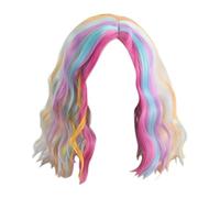 14 inch Rainbow Wig with U Part Women Rainbow Glueless Synthetic Black Bob Wig With Fringe Ladies Wigs UK Real Hair for Older Women Fancy Dress Funny 80S Cosplay Party Halloween