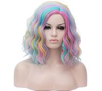 14 inch Rainbow Wig with U Part Women Rainbow Synthetic Glueless Short Curly Wig Ladies Wigs UK Real Hair for Older Women Fancy Dress Funny 80S Cosplay Party Halloween