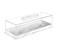 14 Inch Rectangular Dessert Plate with Cover(White) | Rectangular design, clear acrylic lid, keeps cakes fresh, 14 inch length, modern black marble look