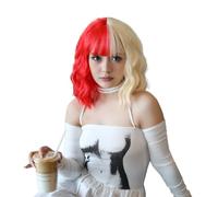 14 inch Red Wig with Fringe Women Red Short Wigs Bob Wig Human Hair Ladies Wigs UK Real Hair for Older Women Fancy Dress Funny 80S Cosplay Party Halloween