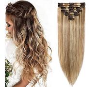 14 inch Remy Hair Extensions Cip in Human Hair 100% Real - #12/613 Golden Brown&Bleach Blonde - 8pcs 18 Clips Full Head Normal Weft Hair Pieces for Women Straight (60g)