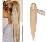 14 inch SEGO Claw on Ponytail Clip in Human Hair Extensions [#24 Natural Blonde] One Piece 100% Real Remy Hairpieces Straight (105g)