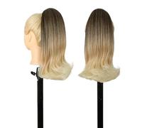 14 Inch Short Drawstring Ponytail Hair Extension for Black Women,Straight Ponytails with End Curls Synthetic Fake Hairpieces(T2-27-613)