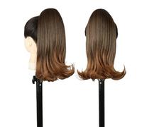 14 Inch Short Drawstring Ponytail Hair Extension for Black Women,Straight Ponytails with End Curls Synthetic Fake Hairpieces Hair Extension for Daily Use(T1B-30)