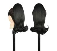 14 Inch Short Drawstring Ponytail Hair Extension for Black Women,Straight Ponytails with End Curls Synthetic Fake Hairpieces for Daily Use(1B)