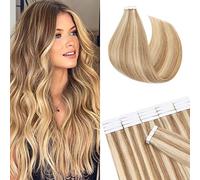 14 inch Tape in Hair Extensions Human Hair [2g*20pcs] #12/613 Golden Brown&Bleach Blonde 100% Remy Real Invisible Hairpieces for Women Skin Weft Straight (40g)