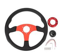 14 Inch Universal Racing Steering Wheel, PU Leather Wrap with Aluminum Frame, 6 Bolt Hub Compatible Sports Car Steering Wheel for Most Vehicles and Racing Cars (Red)