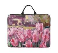 14 inch Vivid pink tulips Print Laptop Sleeve Bag, Water-Resistant Computer Carrying Case for Men & Women