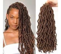 14 Inch Wavy Gypsy Locs Crochet Hair 6 Packs Brwon Goddess Faux Locs Crochet hair African Roots Synthetic Braiding Hair Extensions for Black Women, 30#