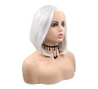 14 inch White Synthetic Bob Lace Front Wig,Silver Platinum Blonde Side Part Wigs for Women Fluffy and Natural