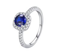 14 K Gold Wedding Bands for Women, Vintage Engagement Ring 585 White Gold Lab Created Sapphire 6mm Round Shape Halo Elegant Comfort Fit Size I 1/2