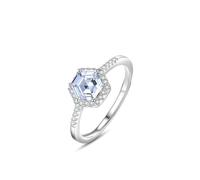 14 K White Gold Ring, Vintage Wedding Bands for Women with 1ct Hexagon Moissanite Au585 Silver Band Ring Size R 1/2