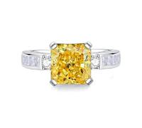 14 K White Gold Ring, Wedding Rings with 8X8mm Square Citrine and Moissanite Au585 Silver Band Size L 1/2