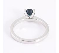 14 K White Gold Wedding Band, Ladies Ring Solitaire Mit Dark Blue Moissanite Size Q 1/2