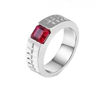 14 K White Gold Wedding Band, Men's Wedding Ring 6MM Wide Red Square Created Ruby Size N 1/2