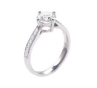 14 K White Gold Wedding Band Women, Silver Wedding Ring 4 Prongs Round with Moissanite Size N 1/2