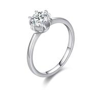 14 K White Gold Wedding Rings for Women, Anillos de Promesa para Mujer Solitaire with Round Shape Moissanite Size L 1/2