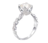 14 K White Gold Wedding Rings for Women, Promise Ring To Self 4 Prong Round 8x8mm with 2ct Moissanite Silver Size X 1/2