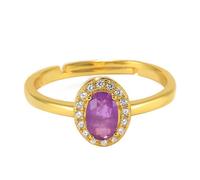 14 K Yellow Gold Rings for Women, Marriage Rings for Women Vintage Elegant Open Ring Adjustable with Oval Created Purple Spinel Size P 1/2