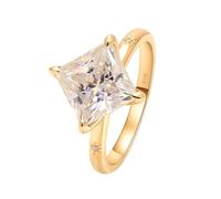14 K Yellow Gold Rings for Women, Mothers Ring for Women 4 Claws Ring with White Princess Shape Moissanite Size H 1/2