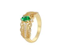 14 Karat Gold Ring Band, Metal Rings for Women Lab Created Emerald Elegant Gold Jewelry with Moissanite for Bride Size M 1/2