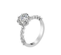14 Karat Gold Ring Band, Women's Wedding Ring White Gold Round with Moissanite Band Silver for Proposal Promise Size N 1/2