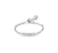 14 Karat White Gold Rings for Women, Simple Promise Rings Adjustable Chain Design with Round Diamond Au585 White Gold Band Size V 1/2