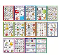 14 Laminated English Phonics Wall Chart Set, Alphabet Spelling Rules poster