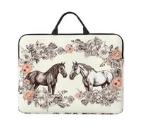14"" Laptop Case Sleeve Flowers and Horses Hand Drawn Laptop Bag Shockproof Computer Carrying Cover