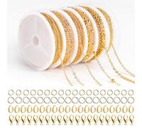 14 m 6 Rolls Link Chain Gold, Chains Make Your Own Set, Jewellery Making Set, Link Chain, Sold by the Metre, Gold Chain with Rings and Lobster Clasps for Necklaces, Bracelets, Jewellery Making