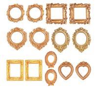 14 Mini Picture Frames, Vintage Gold Photo Frames, Small Picture Frames with 7 Unique Styles, Antique Gold Picture Frame Set for Home Decor, Oval Frame and Rectangular Frames
