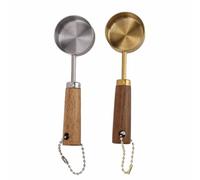 14 ML Measuring Spoons with Solid Wood Handle, Stainless Steel Mini Cups, Two Pieces - Durable Construction, Stylish Design, Precise Measuring for Cooking and Baking