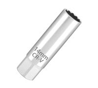 14 mm Spark Plug Socket, 12-Point Thin Wall Spark Plug Removal Tool, Automobile Sparking Plug Wrench with 3/8 Inch Drive and Built-in Spring Clips(Silvery)