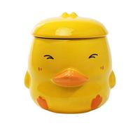 14 oz Funny Duck Ceramic Coffee Mug for Women Tea Cup Cute Yellow Mugs with Lid Y (Eyes closed)