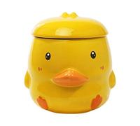 14 oz Funny Duck Ceramic Coffee Mug for Women Tea Cup Cute Yellow Mugs with Lid Y (Eyes open)